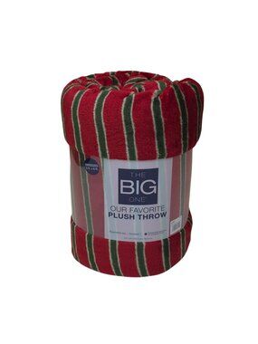 The Big One Oversized Holiday Plush Throw Blanket 5' X 6' Red & Green Stripe